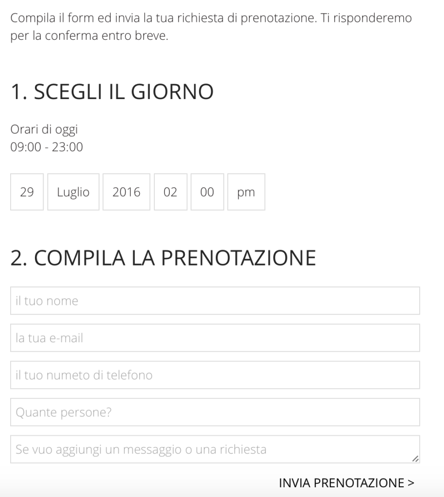 Form Prenotazione Ristorante
